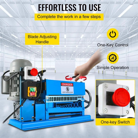 Top-Tier Heavy-Duty Electric Wire Stripping Machine, 370W Powerhouse showcasing blade adjusting handle and one-key switch.