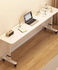 Game Changing Ergonomic Height Adjustable Overbed Table With Smooth Ball Bearing Casters For Mobile Laptop Workstations And Cozy Apartment Living Spaces, featuring a sleek white surface and casters.
