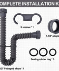 Complete installation kit for Expandable One And A Half Inch Flexible Sink Drain Kit With P Trap Adjustable From 7.5 To 17.7 Inches