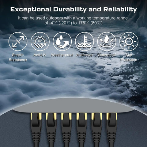 DbillionDa Cat8 Ethernet Cable, 6 ft, outdoor/indoor, gold-plated RJ45 connectors, weatherproof and UV resistant