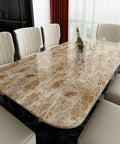 Dining table with 36 Inch By 197 Inch Waterproof Marble Contact Paper Peel And Stick Self Adhesive Vinyl Wrap, brown finish.