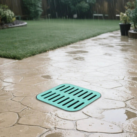 Heavy Duty Square Catch Basin With Grate For Yard Drainage 15.7 x 15.7 In installed on patio for water management