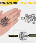 SMR93ZZ Deep Groove Ball Bearing Set 3x9x4mm 440C Stainless Steel Double Shielded ABEC 5 4 Pack in hand and close-up view
