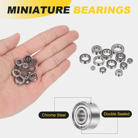 SMR93ZZ Deep Groove Ball Bearing Set 3x9x4mm 440C Stainless Steel Double Shielded ABEC 5 4 Pack in hand and close-up view