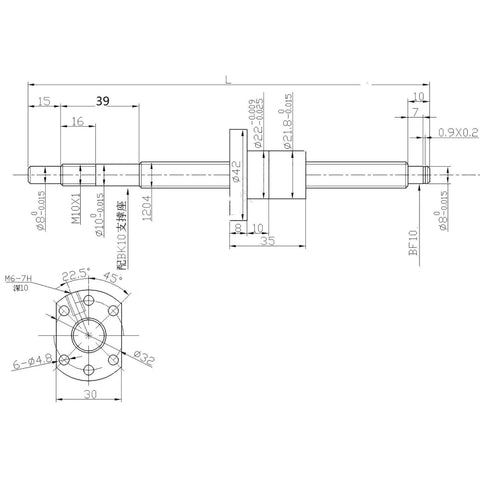 Technical drawing of Built for CNC Rigs SFU1204 RM1204 Ball Screw 450mm With Metal Nut, 12mm diameter, 4mm lead, precision details.