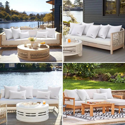 Pack Of 2 18x18 Outdoor Waterproof Throw Pillow Inserts With Water Resistant Fabric Cushions For Patio And Garden visible on sofas.