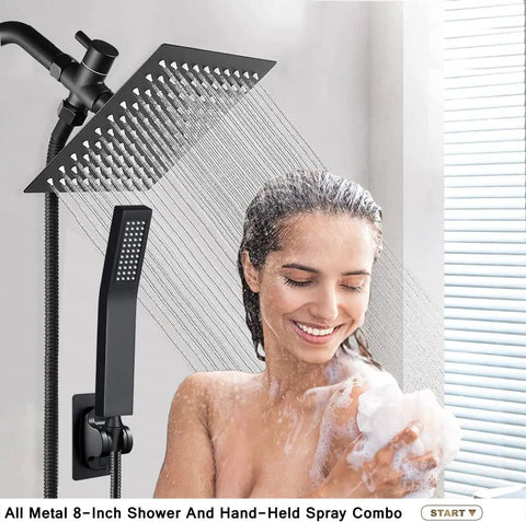 High Pressure Shower Head With Handheld And 8 Inch Rain Shower Head Brass Combo 78 Inch Hose Anti Leak All Metal Brass Construction