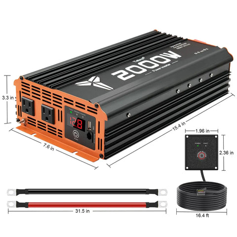 Solid 2000 Watt Power Inverter 12V DC To 110V AC Converter For Rv Truck Home And Off Grid Solar with USB and remote control.