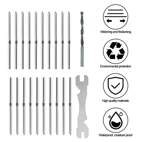 20 Pcs Stainless Steel Lag Screws Left And Right Handed For Cable Railing And Deck Post Hardware, Heavy Duty Wood Screws For Stair Install
