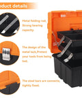 16.5 Inch Three Layer Folding Tool Box Organizer With Portable Handle, plastic storage toolbox with divided compartments shown open