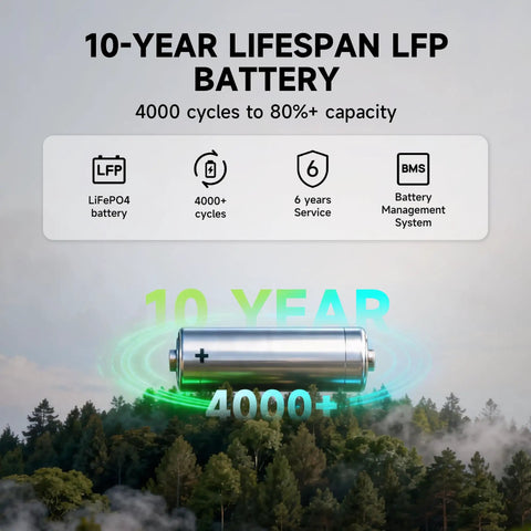 R1500 LITE Solar Generator With 1056Wh LiFePO4 Battery And 100W Foldable Solar Panel showing 10-year lifespan and 4000+ cycles.