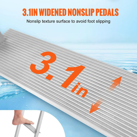 Removable Four Step Dock Ladder With Aluminum Alloy Pontoon Boat Access, 500 Lbs Capacity, 3.1 Inch Wide Nonslip Steps With Mat, Easy Install For Boat Lake Pool And Marine Boarding close-up of 3.1 in nonslip aluminum step