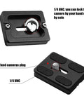 Two Pack Aluminum Quick Release Plates With One Quarter Twenty Camera Screws For DSLR Tripod Mounts, close-up view