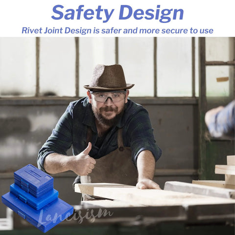 Machinist square set (4 pieces: 2, 3, 4, 6 in) in blue plastic cases; Lancisism watermark visible