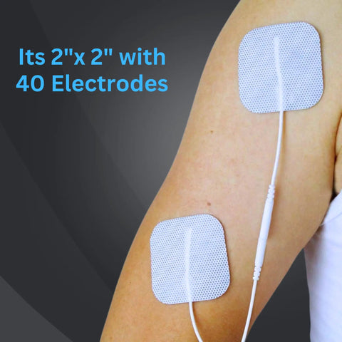 Universal Compatibility TENS Unit Replacement Pads 2x2 40 Pack Premium Reusable Electrodes applied on arm