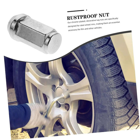 Top Tier Chrome RV Lug Nut Replacement Set With Sealed Axle Covers, Super Durable Anti Rust Steel Wheel Boss Kit For Trucks And Cars, Easy Install Bolt Washer Accessory on silver rim