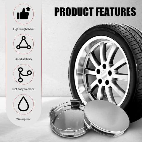 Pack Of Four Universal Car Wheel Center Hub Covers Snap On Silver Rim Caps Hella Tough Rust Resistant with waterproof feature