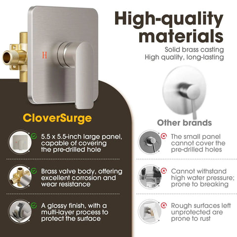 Deadly Slick Brushed Nickel Shower Faucet Set With Solid Brass Rough In Valve And Ceramic Disc Cartridge Featuring Killer High Flow Six Inch Tub Spout Plus Top Shelf High Pressure Showerhead For Zero Hassle Bathroom Refresh