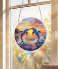 Vivid Tree Of Life Acrylic Sun Catcher Puzzle Kit For Doors, Garden And Windows depicting dolphins at sunset