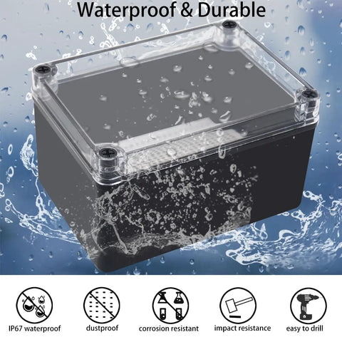 IP67 Waterproof ABS Black Junction Box Enclosure With Clear Cover And Mounting Plate For Outdoor Electronics And Arduino Projects