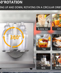Pro Grade Stainless Steel Electric Milk Tea Shaker Machine With Dual Cup Auto Shake System And Hassle Free Rotation Timer shown with 360° rotation feature.