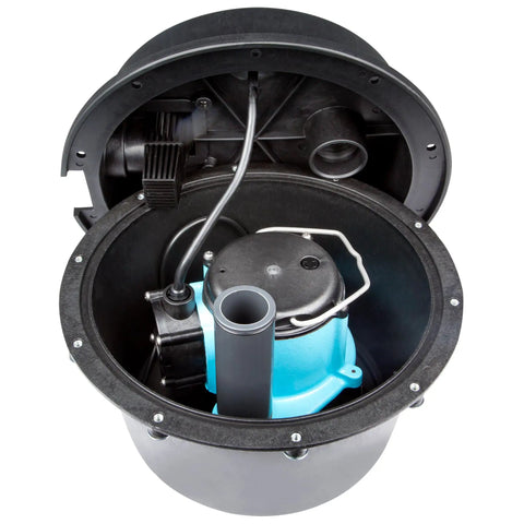 Compact Under Sink Sump Pump System Drainosaur 115V One Third HP 2760 GPH With 10 Ft Cord inside view showing pump mechanism