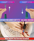 Installed view of 30-piece nail drill bits set (3/32 in) with carbide, ceramic and diamond bits; drill not included.