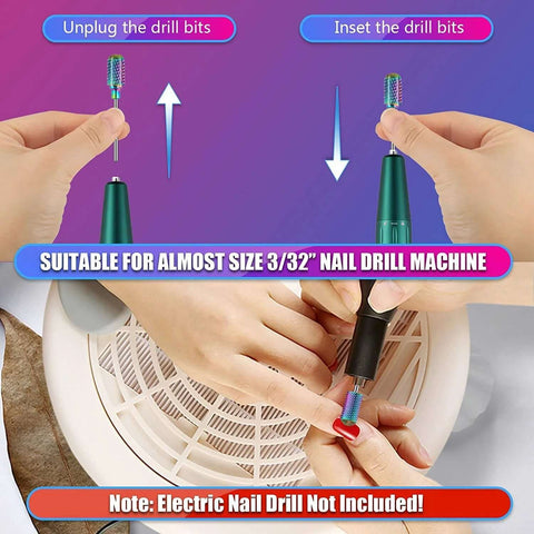 Installed view of 30-piece nail drill bits set (3/32 in) with carbide, ceramic and diamond bits; drill not included.