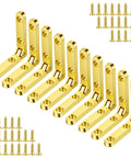 Gold Zinc Alloy Jewelry Box Hinges Set, 10 Pcs 90 Degree Small Hinges With 40 Screws, Durable Box Hardware displayed in a row