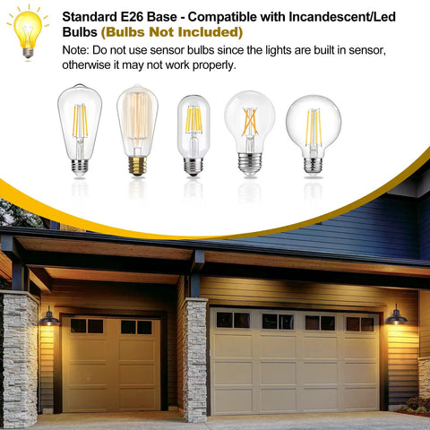Two Pack Dusk To Dawn Outdoor Wall Sconces Gooseneck Barn Lights in Oil Rubbed Bronze exterior shown on garage