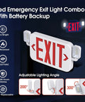 LED Combo Emergency Exit Sign With Two Adjustable Head Lights And Backup Battery US Standard Red Letter Commercial Safety Lighting
