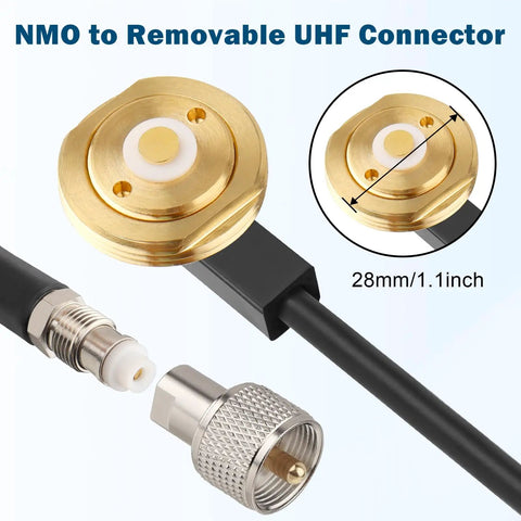 NMO Antenna Cable 15FT Low Loss RG58 Coaxial with Removable UHF PL259 Male Connector detail view