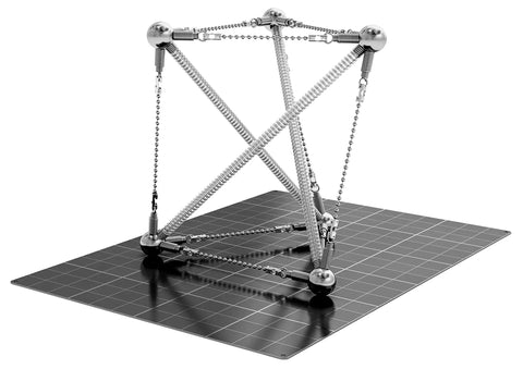 Magnetic Modular Kit For Engineering And Architecture Education showing tensegrity structure on grid base