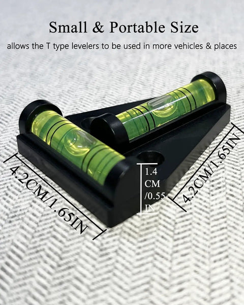 Close-up of small 4 Pack Magnetic T Type RV Levelers With Bubble Level For Campers Travel Trailers And Motorhomes