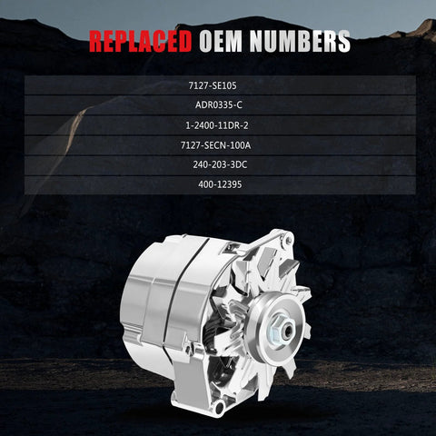 Chrome 1 Wire Self Exciting Alternator For Hot Rod GM Small Block V8 chrome finish front view, replaces specified models.