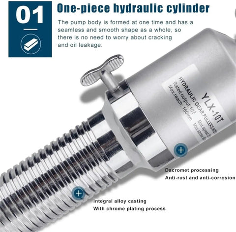 Close-up of hydraulic cylinder on Hydraulic Gear Puller With 2 Or 3 Jaws Bearing Hub Separator For Vertical And Horizontal Use