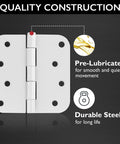 Close-up of Heavy Duty 4 Inch Interior Door Hinges White Steel with removable pin, showing pre-lubricated design for smooth movement.