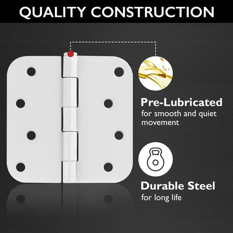 Close-up of Heavy Duty 4 Inch Interior Door Hinges White Steel with removable pin, showing pre-lubricated design for smooth movement.