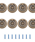 Antique Bronze Round Ring Drawer Pulls Set Of 8 Including Screws For Dresser Wardrobe Closet Bedroom Furniture Decoration Single Hole Mount