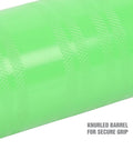 Close-up of green knurled barrel for secure grip on Beefy Pistol Grip Grease Gun Kit With 18 Inch Hose And Coupler Flexible Hose