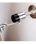 Heavy Duty Stainless Steel Door Stopper With Hook And Rubber Bumper, Wall And Floor Mount Door Holder Quiet Dampening Stop, Rustproof And Durable Barrier To Prevent Collisions, Easy Install With Free Screws Included installed on a door.
