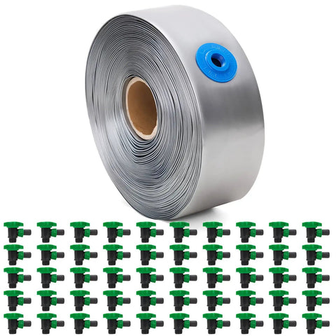 65 Foot Pre Drilled Drip Irrigation Tubing With Sixteen Inch Spaced Holes And Connectors Two And A Half Inch Diameter Compatible With Five Eighth Inch Drip Tape Thirty Two Mil Pro Grade Heavy Duty PE Tubing For Farm Greenhouse Garden