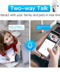 Plug And Play Light Bulb Security Camera 2K, 2.4GHz Wireless WiFi Bulb Cam with Two-Way Talk feature shown on phone app interface