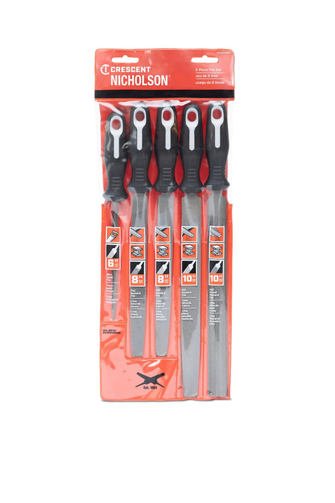5 Piece General Purpose File Set With Ergonomic Rubber Handles For Home And Shop, Pro Grade American Pattern Bastard Cut Files in package