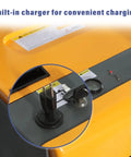 Built-in charger for Heavy Duty Counterbalanced Electric Pallet Stacker 3300 Lbs Capacity 118 Inch Lift Height for easy charging.