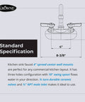 Standard specifications for Heavy Duty Wall Mount Kitchen Faucet With A 10 Inch Swing Spout And 4 Inch Center Mount, diagram view