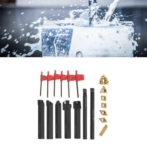 Hilitand Lathe Turning Tool Kit With 1/2 Inch Shank Carbide Inserts, set of seven heavy-duty tools for precision machining.