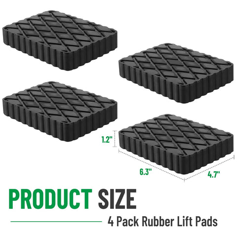 Racewill 4-pack solid rubber auto lift pads; anti-skid spacers for car lifts, jacks and racks, 6.3 x 4.7 x 1.2 inches