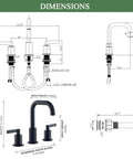 Dimensions of Matte Black 8 Inch Widespread Bathroom Sink Faucet With Pop Up Drain Modern High Arc Two Handle Vanity Faucet