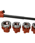 Manual Pipe Threading Tool NPT Die Set With 5 Interchangeable Dies 3/8 Inch 1/2 Inch 3/4 Inch 1 Inch And 1-1/4 Inch, Forward And Reversible Ratchet Head On A 20 Inch Handle, Plastic Dipped Grips, Perfect For DIY Home Plumbing